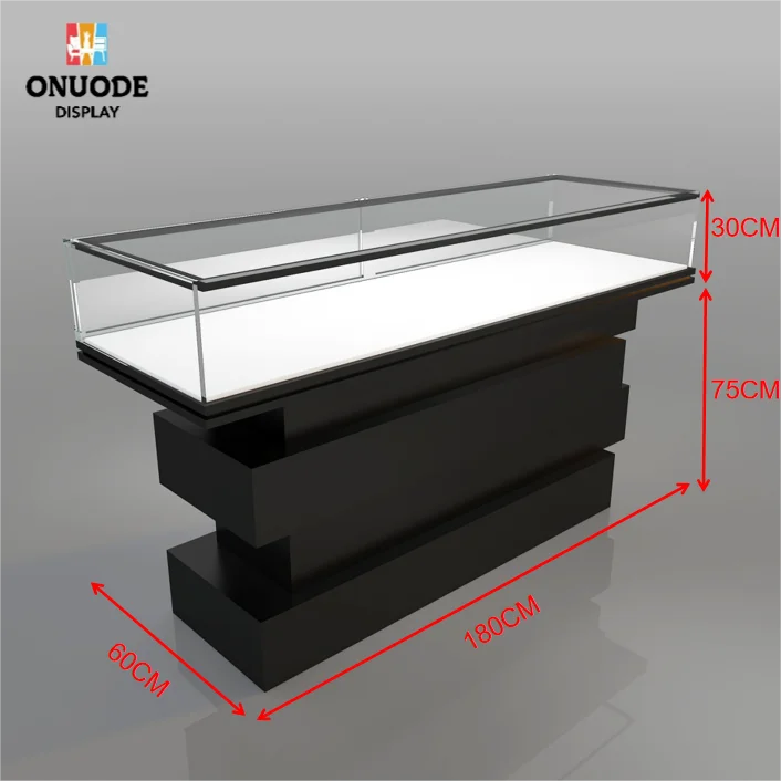 Custom.Hot-Selling LED-Licht Edelstahl Glas Schmuck Vitrine Store Design Ideen für Uhr Vitrine