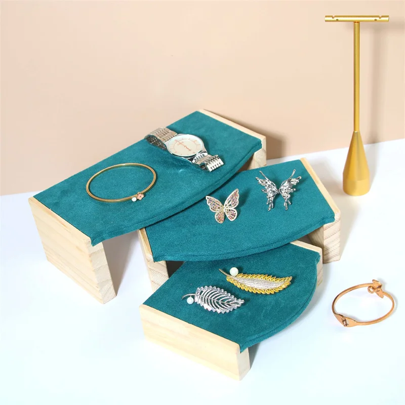 3 ピース/セット竹木材ジュエリーディスプレイラックリングイヤリングブレスレットオーガナイザージュエリーカウンターショーケース小道具小さな装飾品出品者