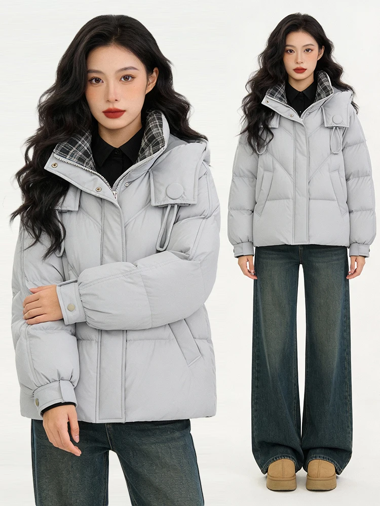 Korean Sle Fce Lined Thiened ort down Jaet Women's Winter New Faionable Long Sve Cotton Coat Commute Wear