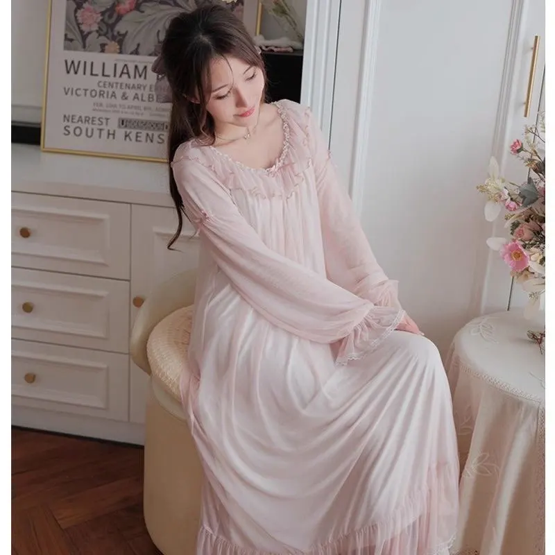 Womens Nightgown Lace with Bowknot Pajamas - view 3