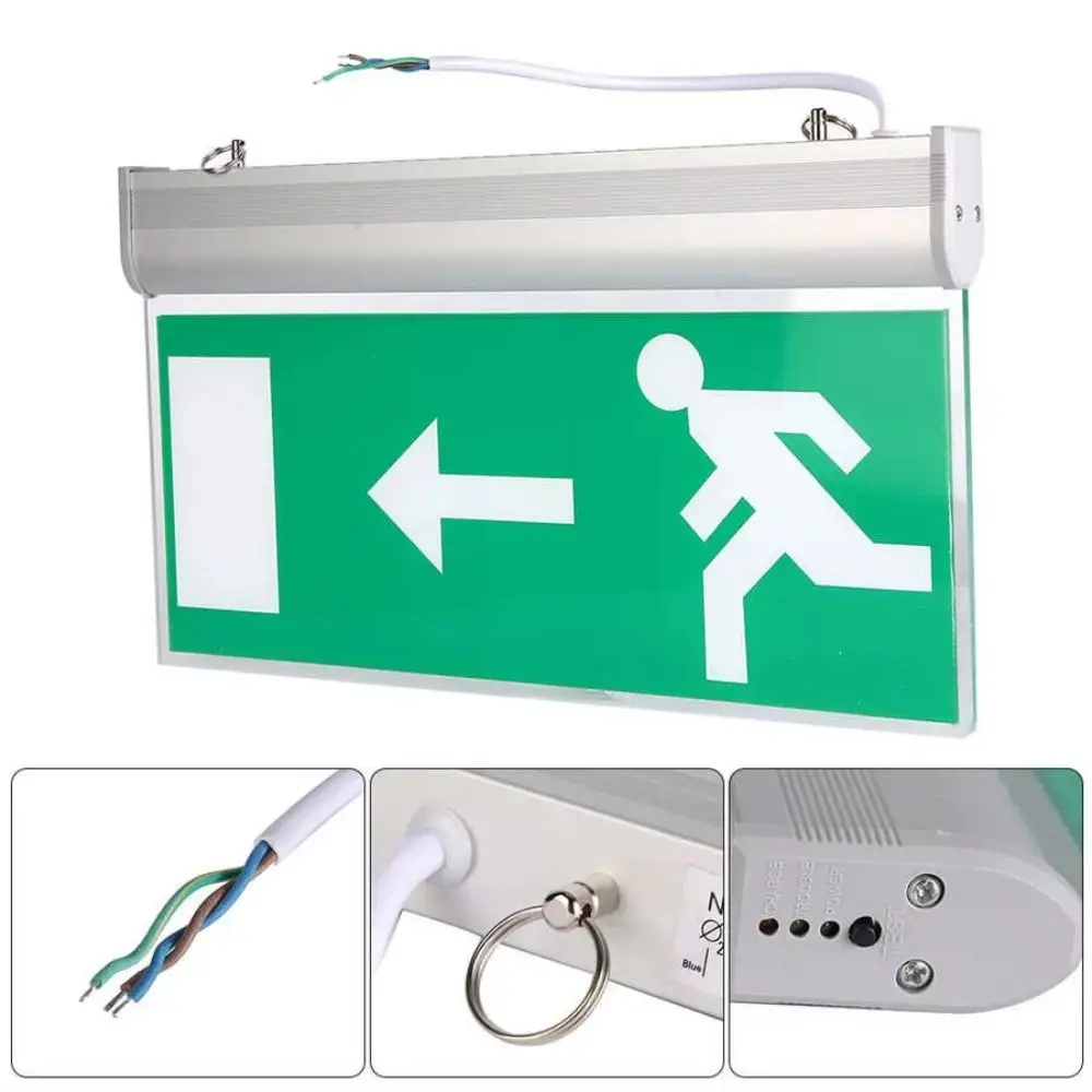 Commercial LED Emergency Sign Lamp Green Bulb Safety Security Light Left Right Acrylic Evacuation Indicator Light School