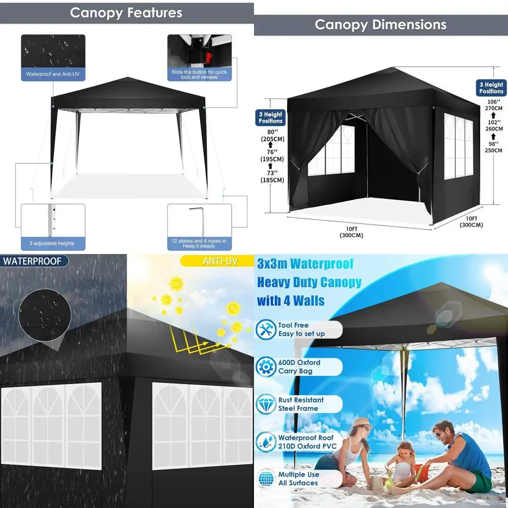 

Водонепроницаемая выдвижная палатка с навесом 10x10 с 4 боковыми стенками, идеально подходит для мероприятий на открытом воздухе, вечеринок, свадеб и коммерческого использования.