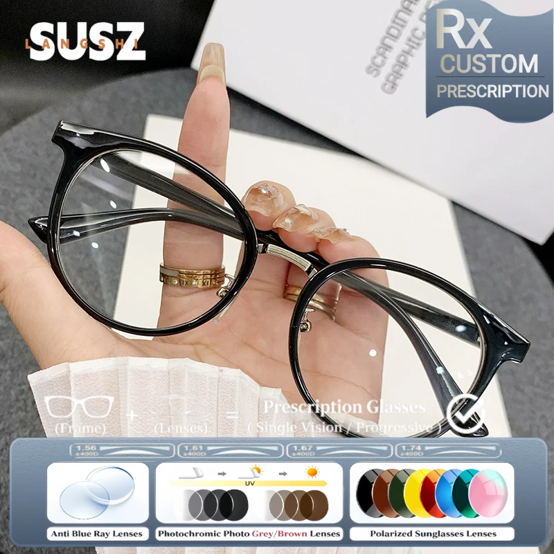 LS-SUSZ Ultralight Oval Photochromic Myopia Glasses Women Anti Blue Ray Prescription Glasses Anti-reflective Reading Eyeglasses
