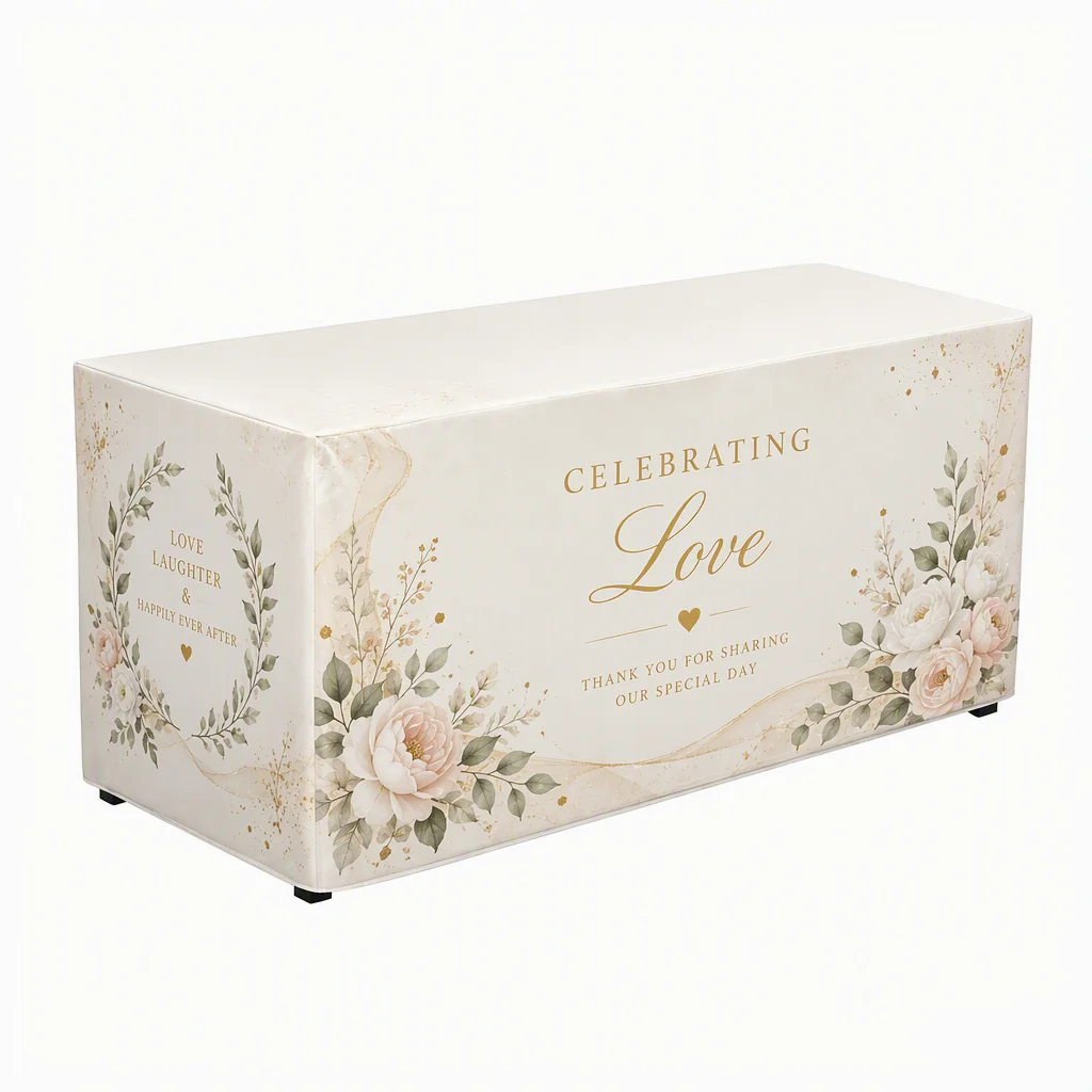 Personalized Wedding Table Cover Custom Printed Tablecloth for Reception Party Ceremony Event Booth Decoration Display