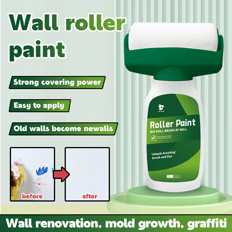 

Large paint roller for graffiti indoors; wall covering paint for renovation and repair; white emulsion paint coating