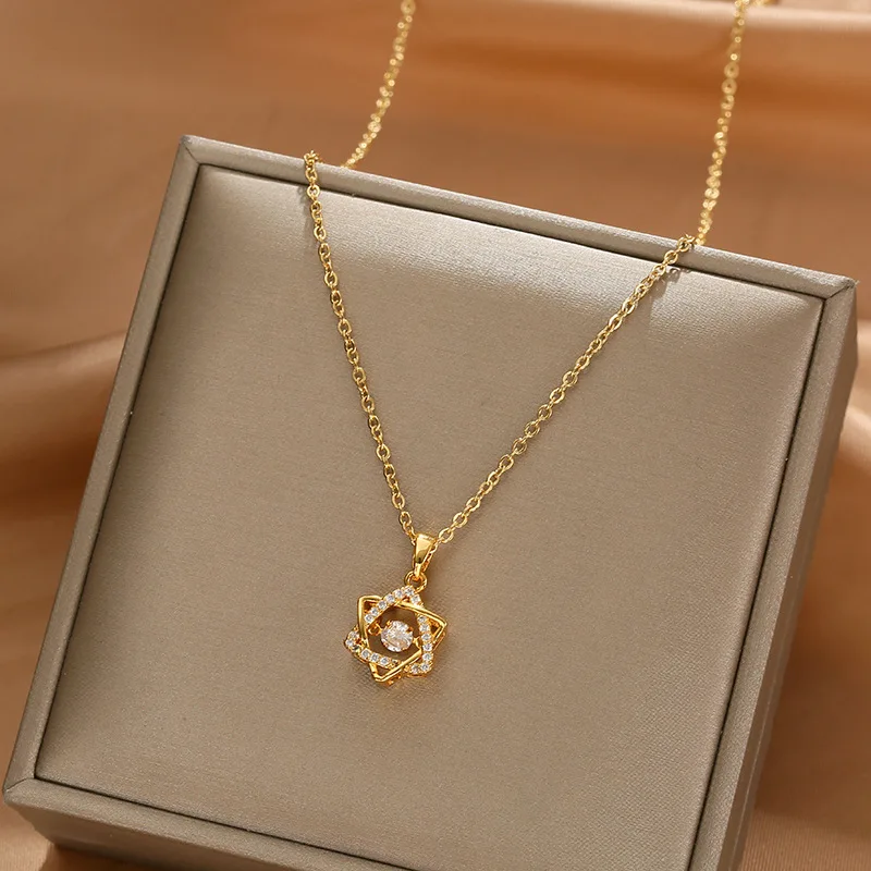 Korean Version 18k Rose Gold Smart Six-pointed Star Necklace Female Personalized Clavicle Chain Titanium Steel Jewelry Pendant