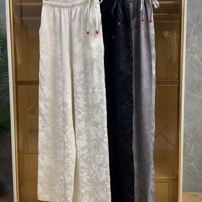 الكورية المرأة فضفاضة بنطال ذو قصة أرجل واسعة 2025 سيدة كبيرة الحجم 4XL بنطلونات مستقيمة الربيع الصيف فام عالية الخصر الجاكار بنطلون