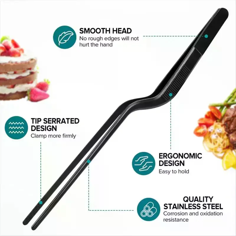 Kitchen Tongs, Stainless Steel Culinary Plating Tweezers BBQ Tongs - Food Styling Baking Decor 3/5/6 Pcs