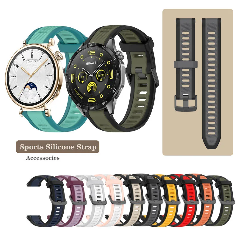 18mm 20mm 22mm Sports Silicone Strap For Huawei Watch GT4 41mm 46mm GT3 SE Pro GT2 42mm 46mm / GT 2 2E 3 4 Adjustable Band