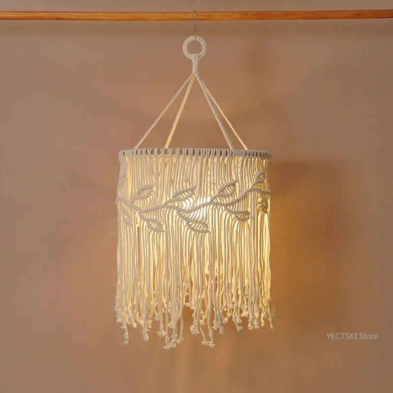 Handmade woven leaf lampshade Bohemian hanging chandelier decoration for homestay room lighting