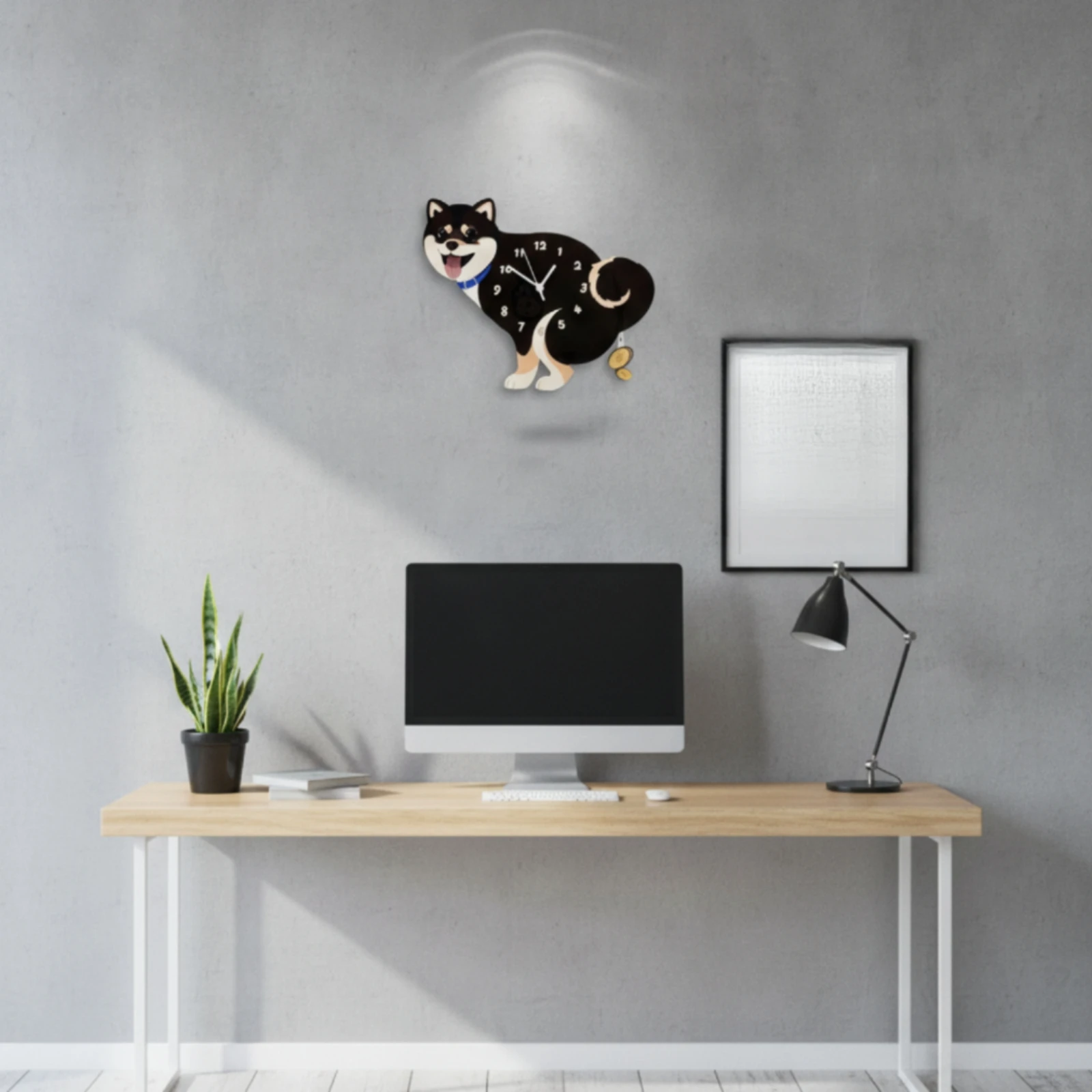 Shiba Inu Wall Clock Playful Dog Wall Clock Timepiece Decorative Glossy for Living Room, Bedroom