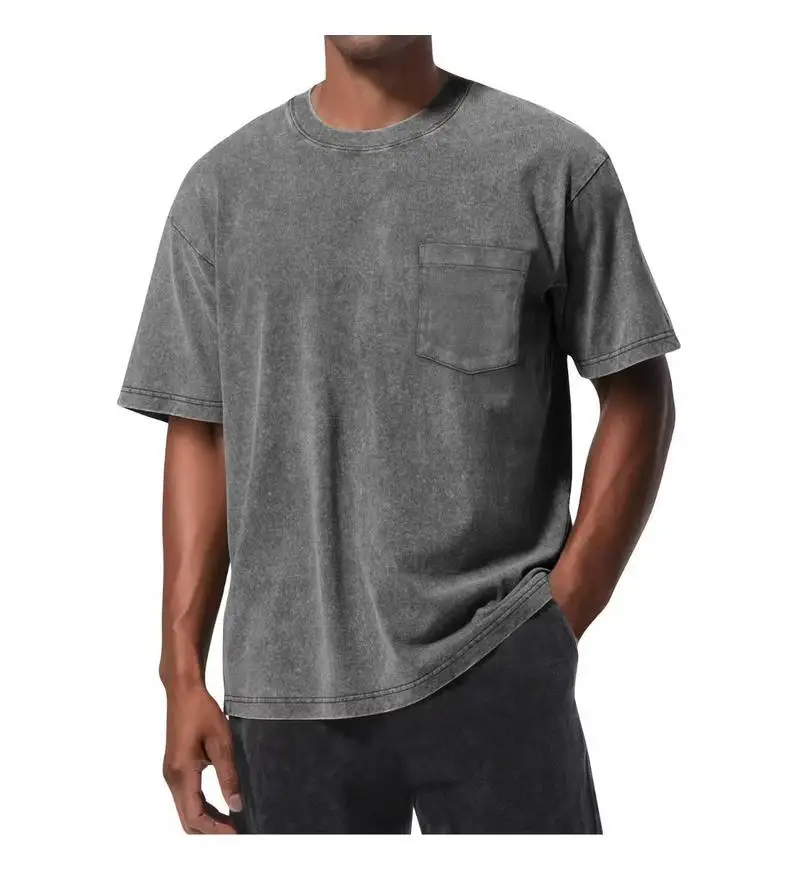 

Retro Oversized T-Shirt with Pocket Vintage Washed Cotton Tee for Men and Women Distressed Streetwear Loose Fit Short Sleeve Top