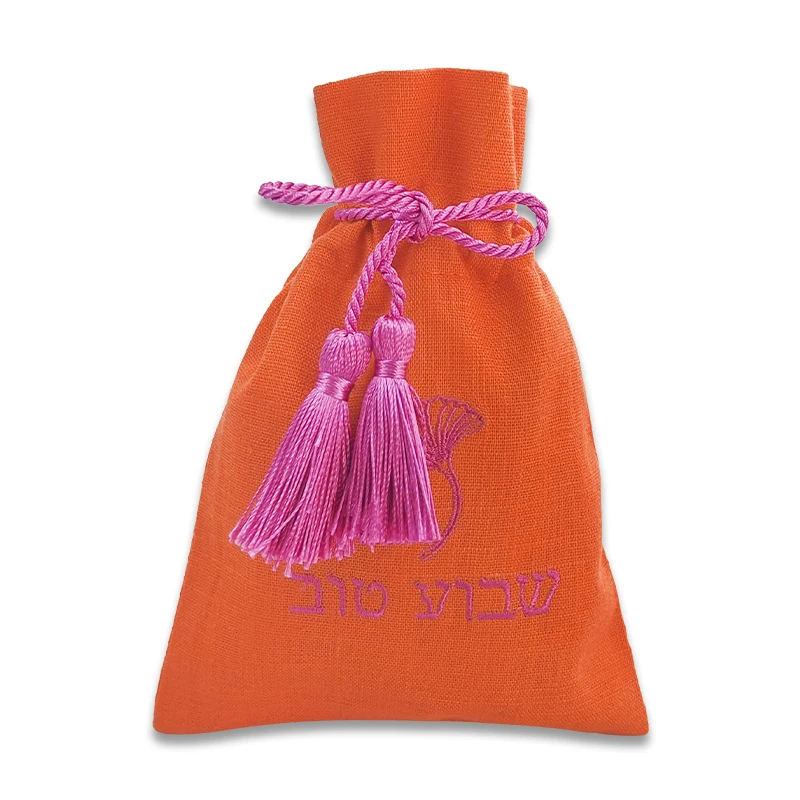 Orange Yellow Linen Candy Bag for Ethnic Weddings and Jewish Parties Custom Embroidered Kippot Variety of Colors Available