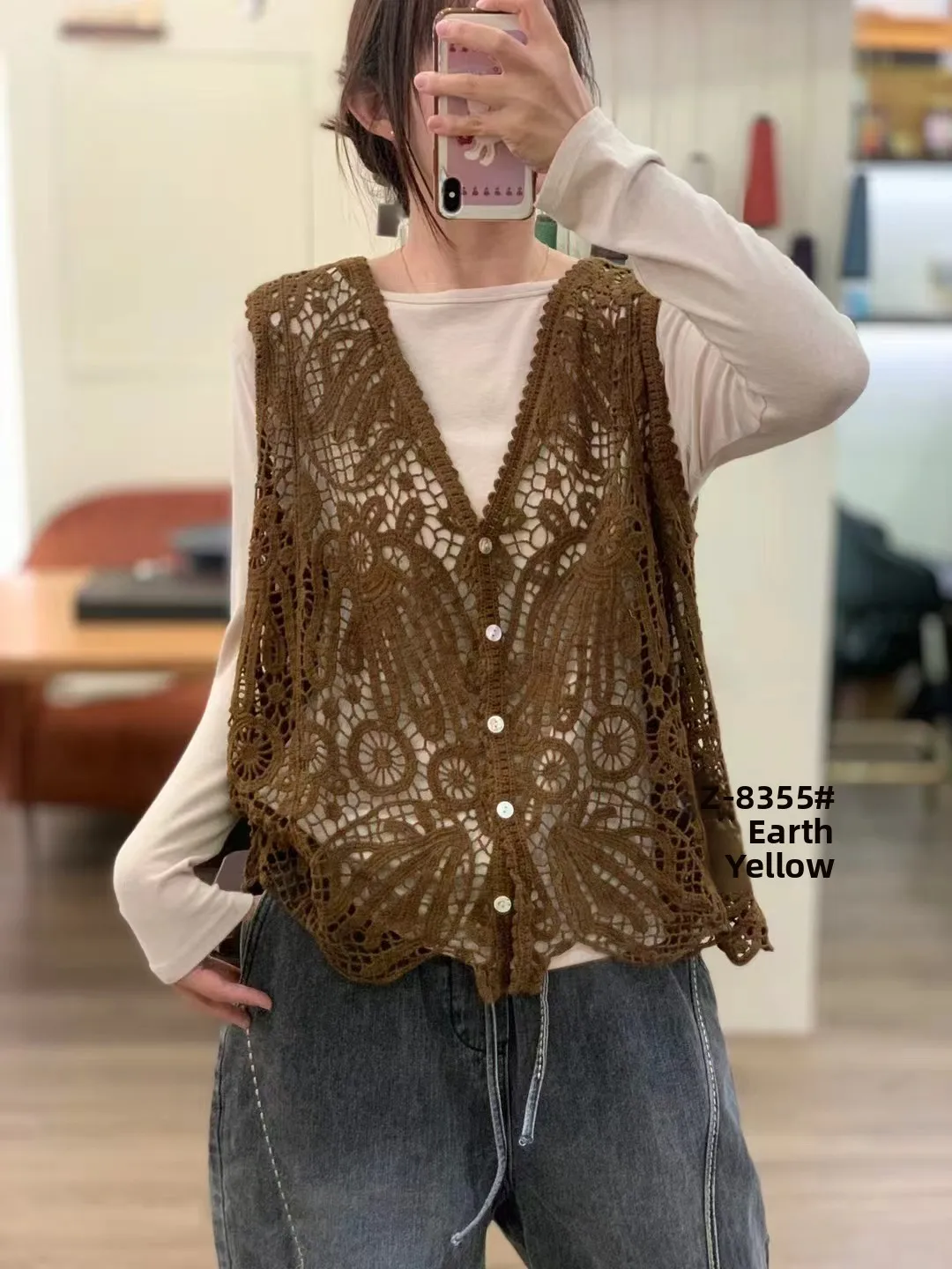 Primavera 2025 Maglia da donna scava fuori V-Ne Svel Cardigan Gilet Multi-Buled Open-irt Capispalla casual vestibilità ampia