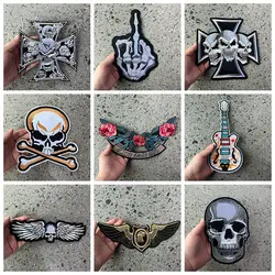 Punk Embroidered Patch Biker Rock Large Guitar Patch Iron On Patches For Clothing Jacket Big Wings Patches On Clothes Back Badge