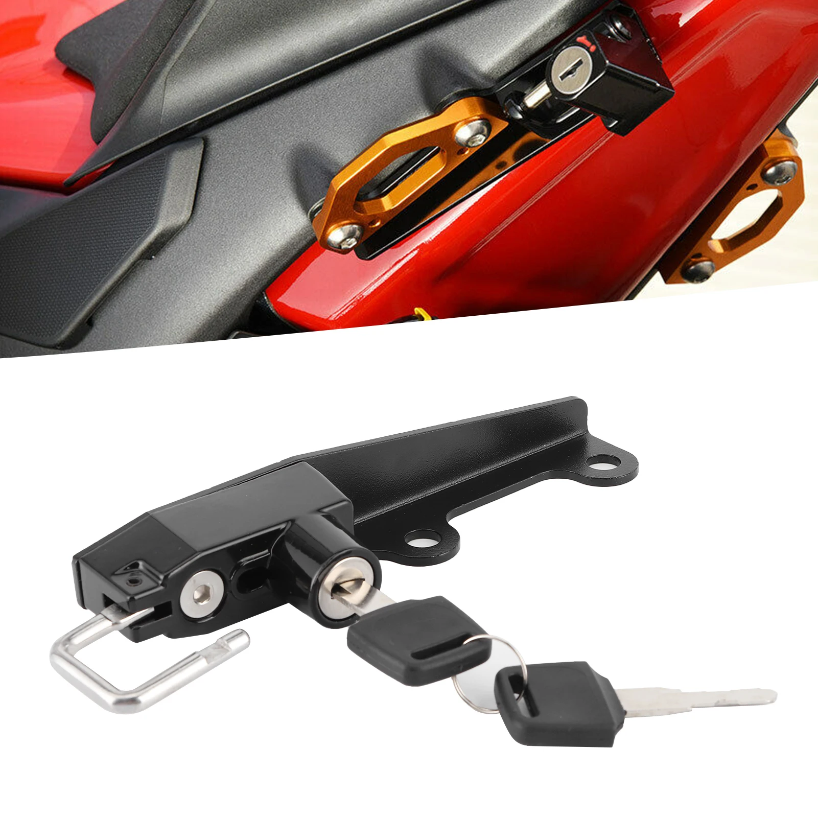 

Замок для мотоциклетного шлема, противоугонный замок из нержавеющей стали с 2 ключами, подходит для Ducati Panigale V4/V4S 2018