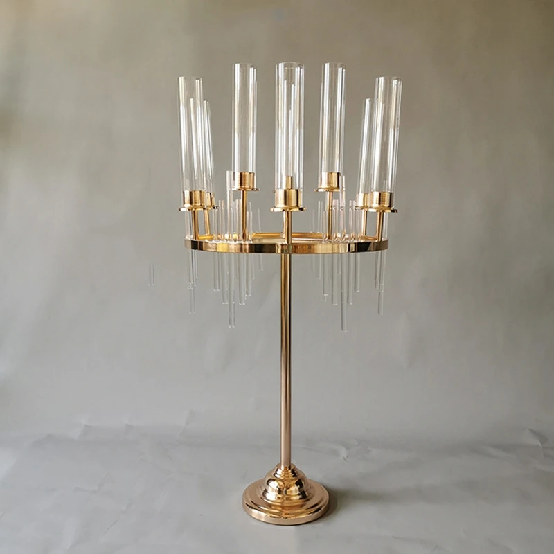 8pcs 9-head gold Acrylic  Candelabra CandleHolders Wedding Table Centrepieces Flower Stands Vases Road Lead Party Decoration