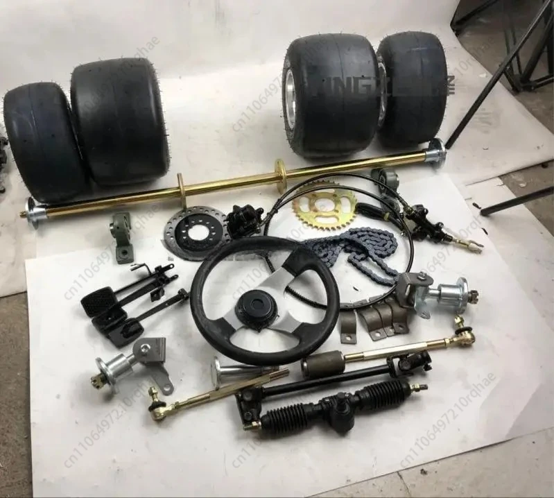 ملحقات كارت ذات أربع عجلات منزلية الصنع إطار معدل للتعليق الأمامي والخلفي التوجيه المحور الخلفي المحور الخلفي إطارات 5 بوصة