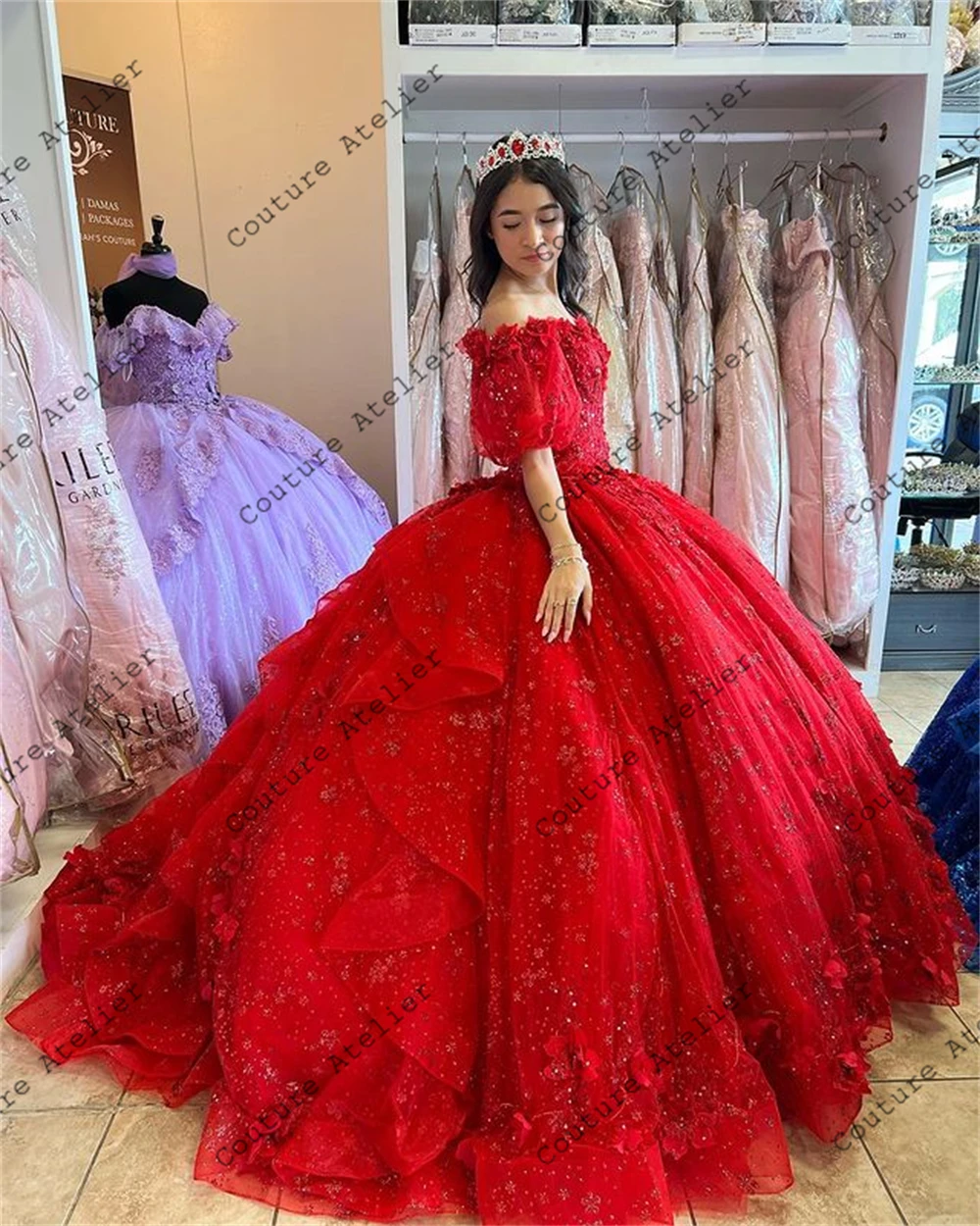 Красное бальное платье с короткими пышными рукавами, платья Quinceanera с открытыми плечами, милые платья 15 16, платья на шнуровке, платья на день рождения по индивидуальному заказу