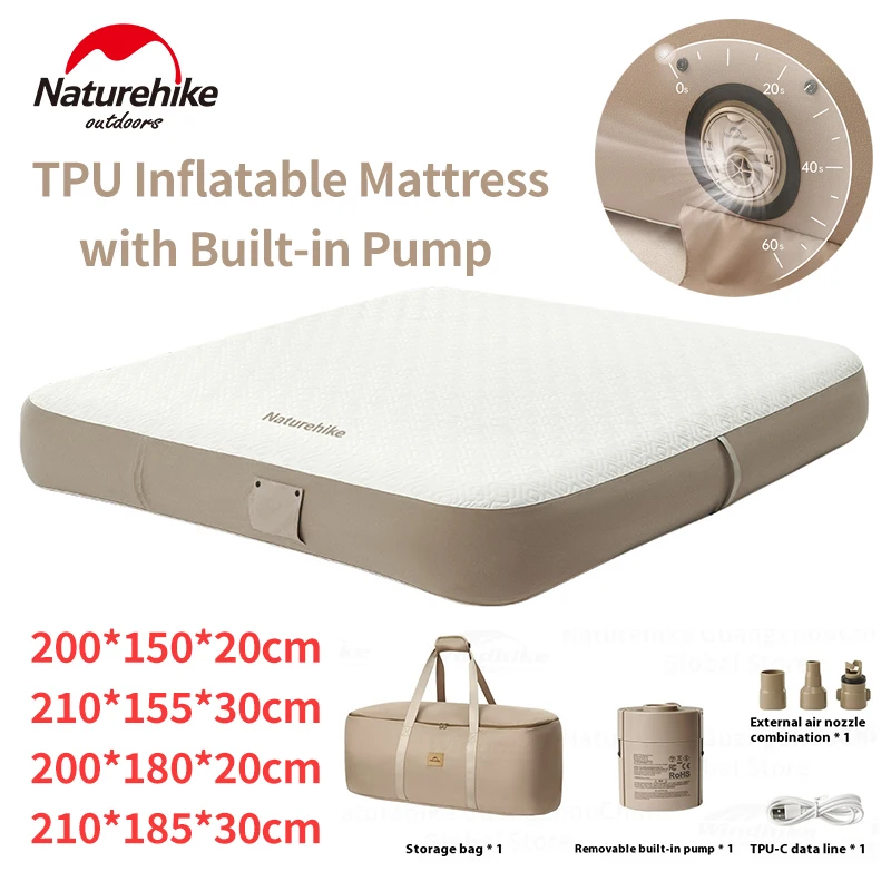 

Надувной матрас Naturehike со встроенным насосом для 2-3 человек, для кемпинга на открытом воздухе, спальный коврик из ТПУ, автоматический надувной матрас-кровать, портативный