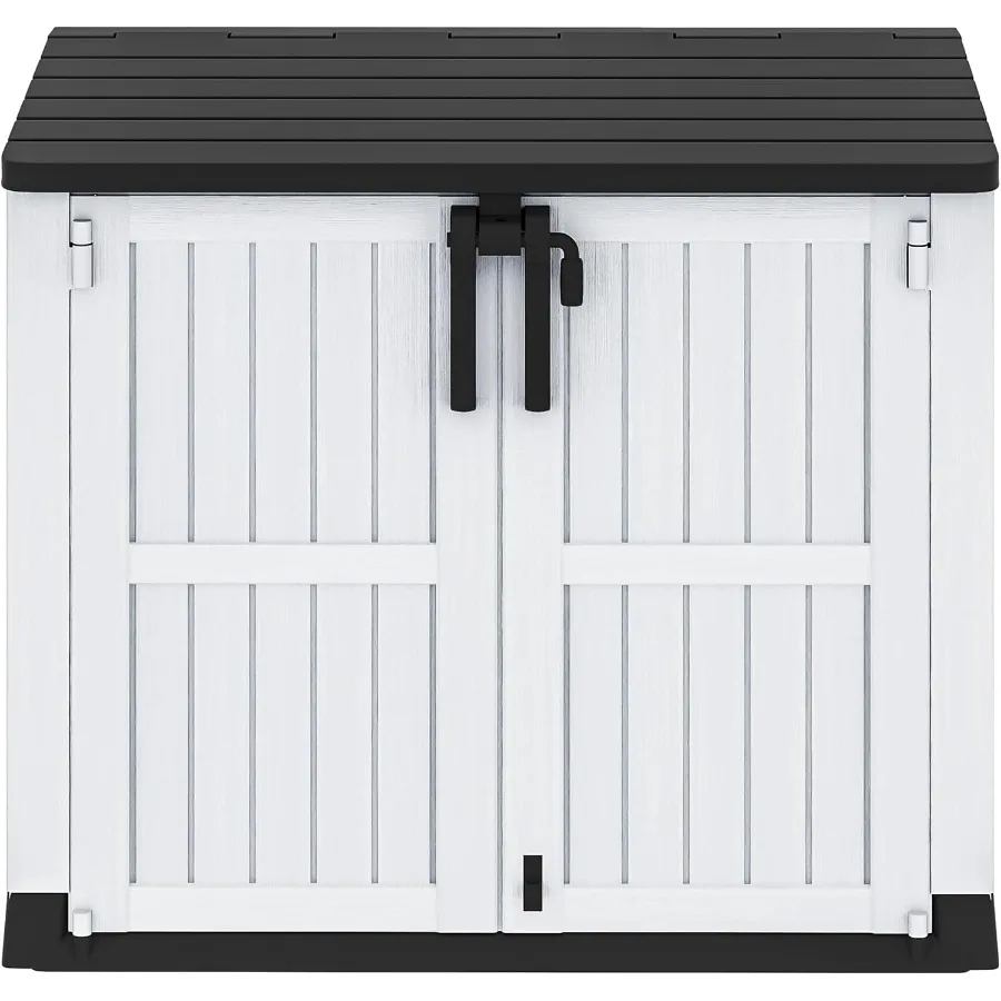 

36 cu ft Tool Storage Shed for Backyard Patio and Garden with Sloped Lid Lockable Door and Wood Grain Finish in Light Gray Dura