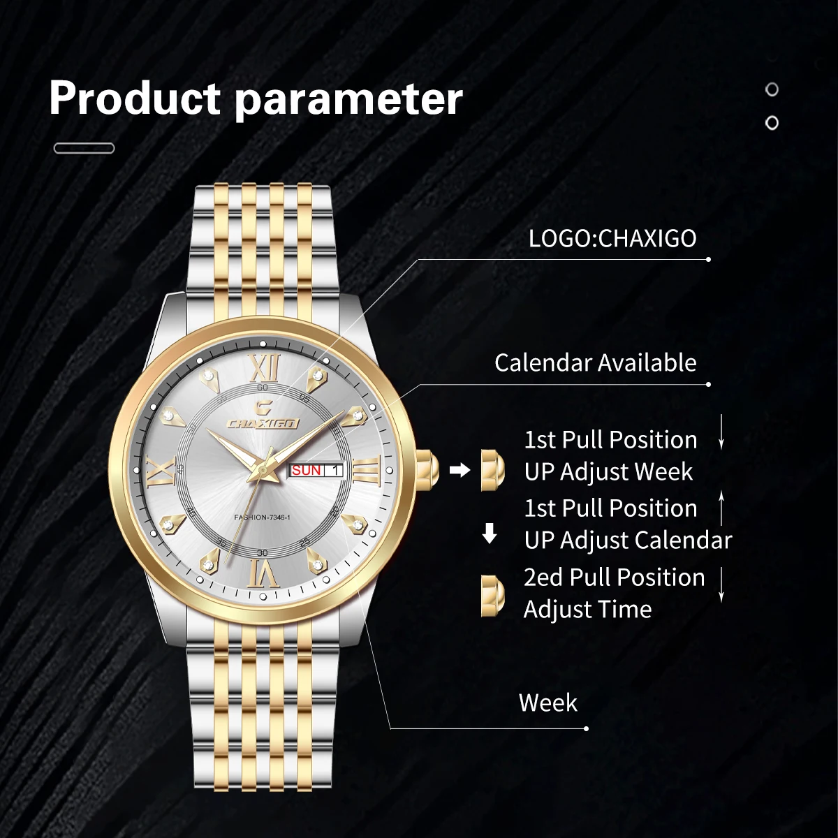 CHAXIGO-reloj analógico de acero inoxidable para hombre, accesorio de pulsera de cuarzo resistente al agua con cronógrafo luminoso, complemento masculino de marca de lujo