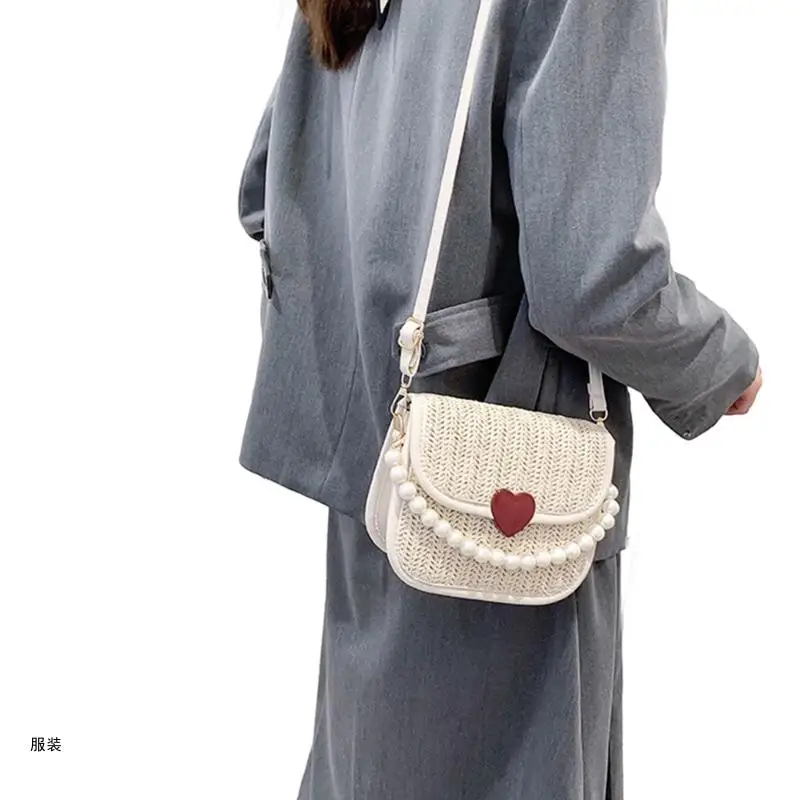 D0UD Versatile Beach Bag Crossbody Bag Casual Shoulder Bag for Girl Straw Woven Bag