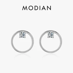 Modian 100% 925 Sterling Silver Vintage Circle Fashion Minimalist Dazzling Stud Earrings For Wedding Fine Jewelry Giftsomen W