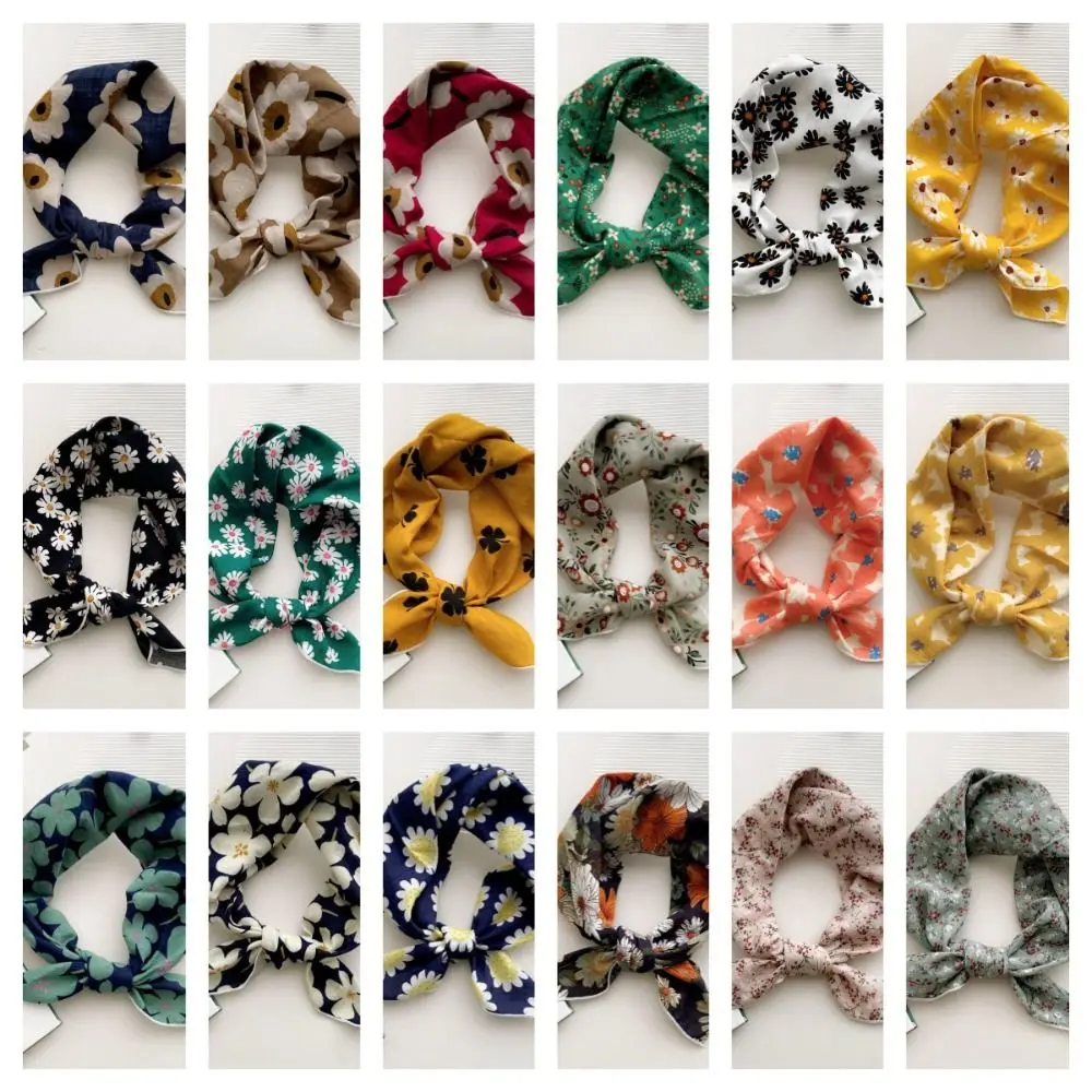 Flower Headband Cotton Linen Square Scarf Head Scarf Pastoral Style Printed Silk Scarf Collocation Clothing Accessories Hair Tie