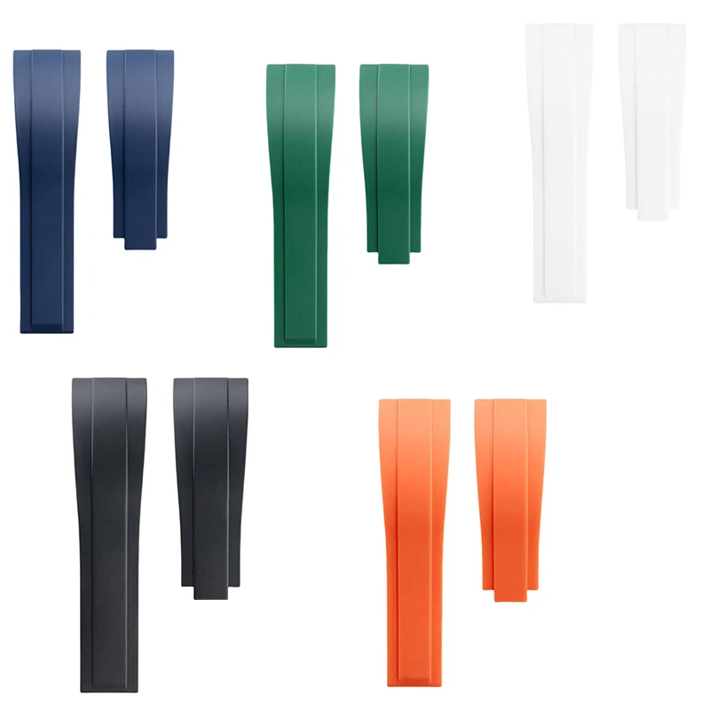 20mm 21mm 22mm Silicone Rubber Watchband For Rolex Tudor Omega Flat End Watch Belt Soft Rubber strap Folding silver buckle