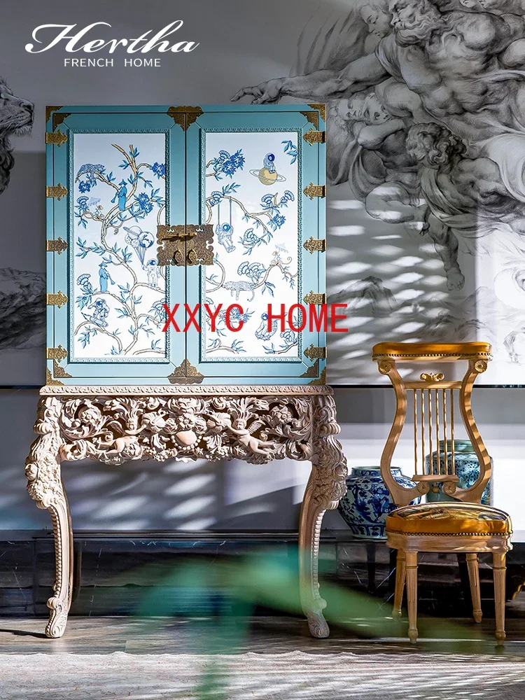 

French Chinese Style Hand-Painted Spaceman Curio Cabinet Solid Wood Original Wine Cabinet High-End