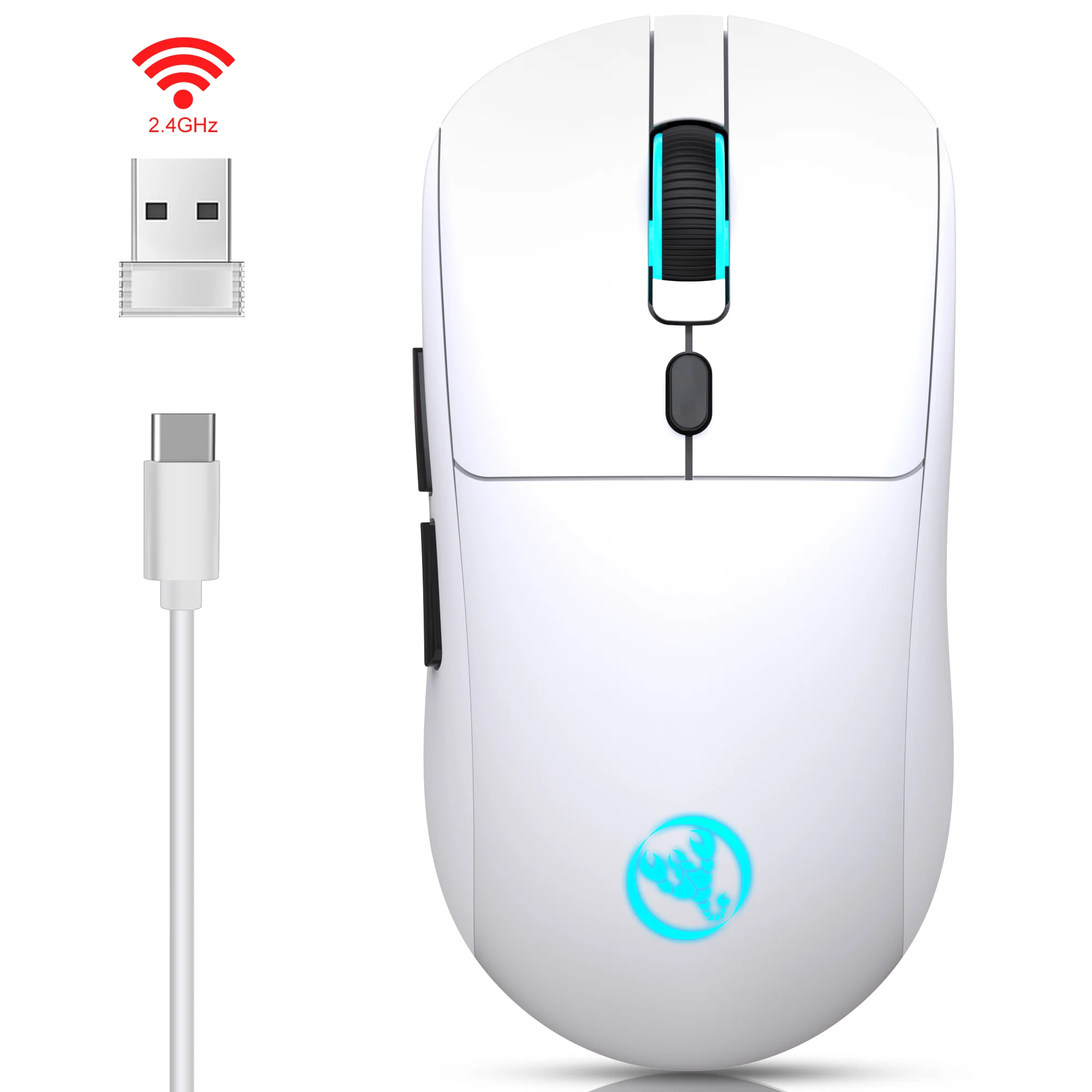 

HXSJ is a 2.4G wireless mouse with a 6-key sound office gaming mouse, ergonomic LOGO, and 3600DPI