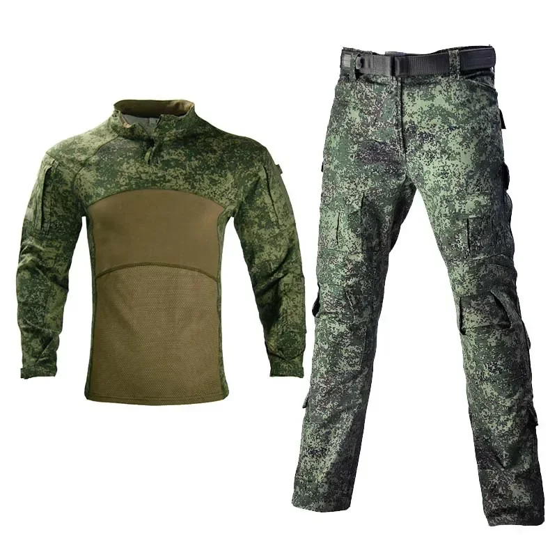 Men's Tactical Uniform Set Soft Breathable T-Shirt Tops Pants with Pads for Outdoor Training Camping Hunting
