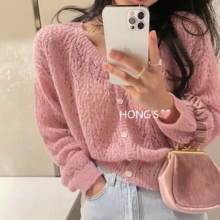 

Cardigan Women Hollow Out 5 Colors Cropped Summer Breathable Casual Solid Soft Ulzzang Female All-match Hot Loose Chic Ins