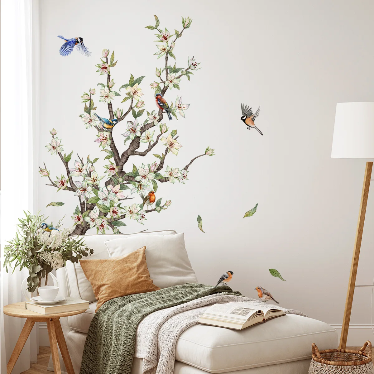 

2pcs Green Branch Bird Wall Sticker Living Room Bedroom Study Dining Room Background Layout Mural Wall Sticker Wallpaper Ms3126