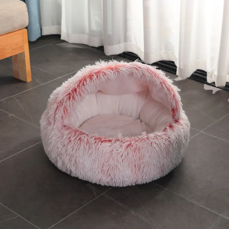 Plush Pet Nest Keep Cat's House Warm In Autumn Winter Semi Enclosed Dog Bed Soft And Comfortable Pink Shell like Cat Accessories