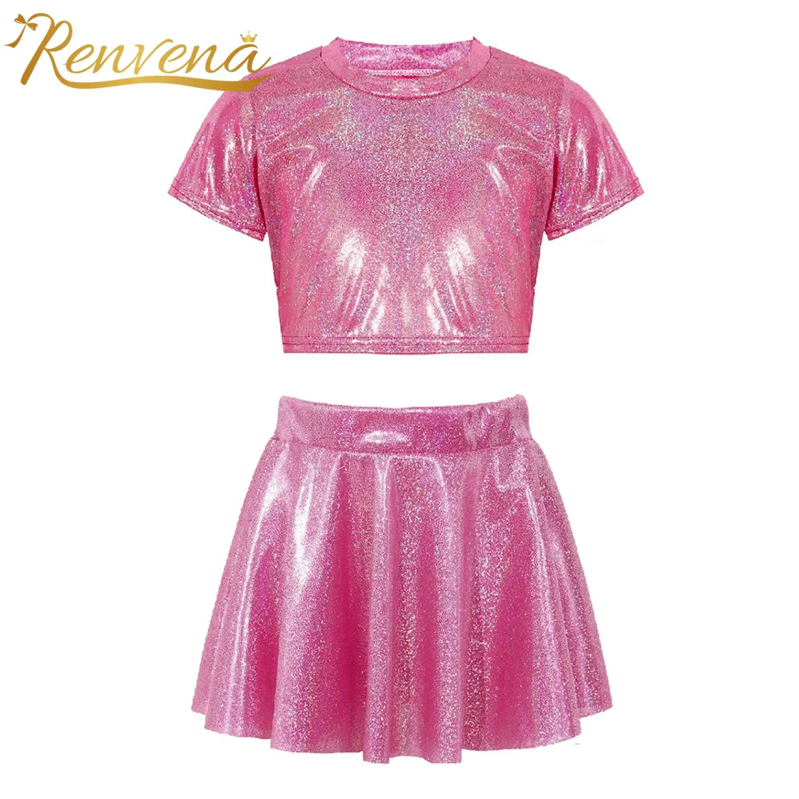 

Children Clothing Set Performance Jazz Dance Costume Birthday Party Fashion Girls Outfits Glittering Sets Teens Shiny Dancewear