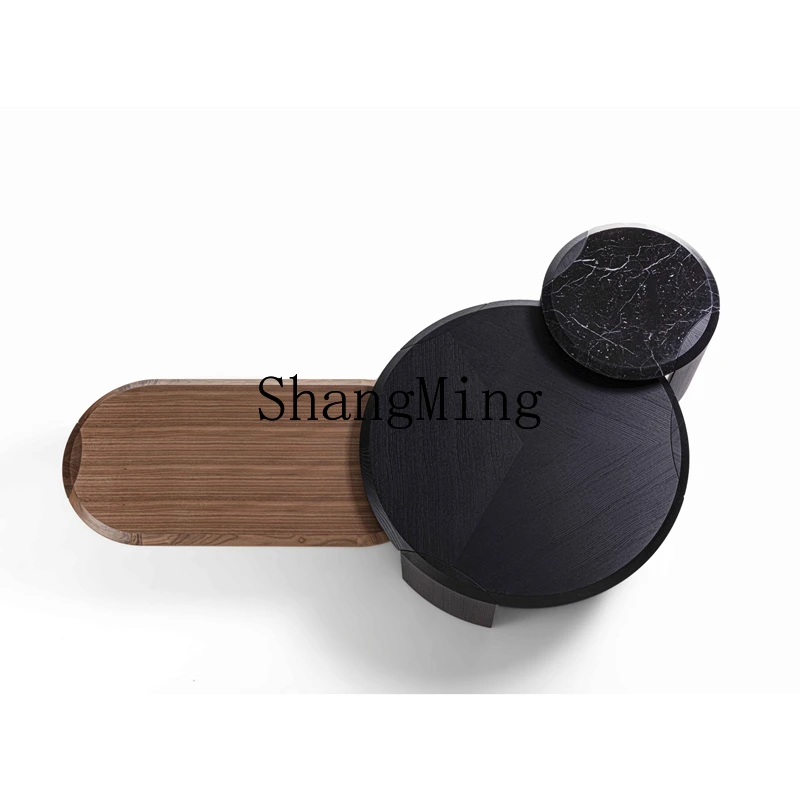 

SM household simple size round coffee table combination solid wood tea table marble coffee table