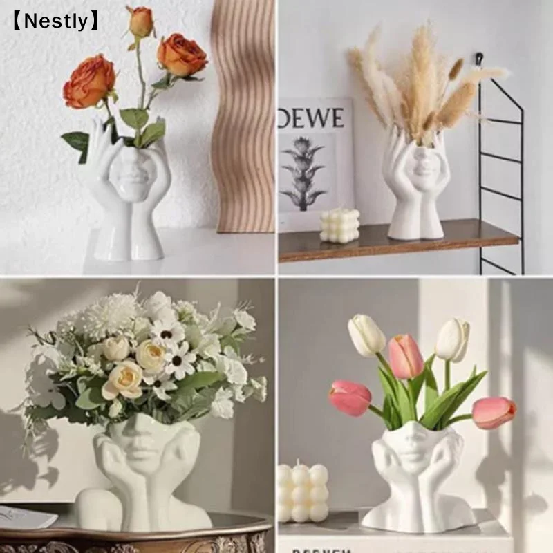 Artistic Face Design White Vase Creative Desktop Ornament Handicraft Gift Home Decor〔Nest〕