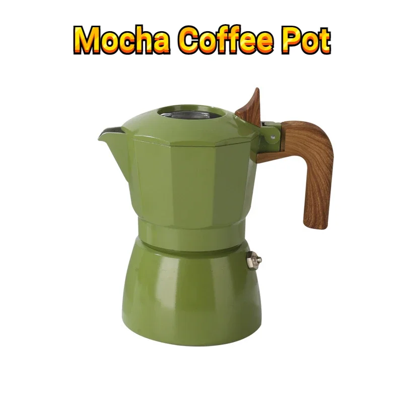 Coffee Pot Italian Concentration 100ML Aluminium Outdoor Making Pots Wooden Handle Easy to Clean Double Valve Coffee Utensils