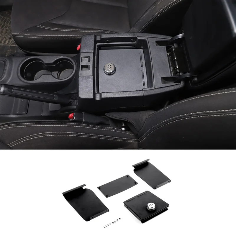 Center Console Lock Safe Box for 2011-2017 JK Armrest Vault Organizer Tray with 3 Digit Combo Password