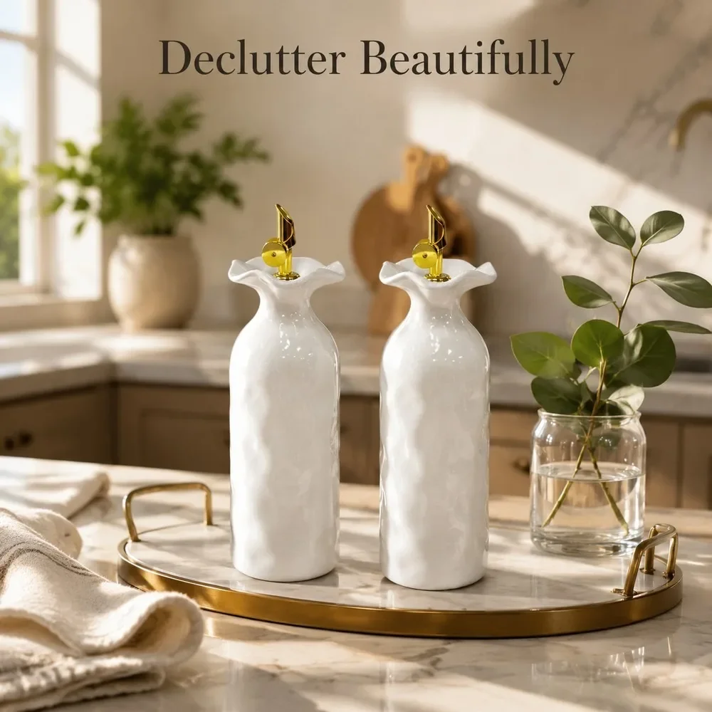 White Ceramic Oil Bottle Automatic Opening and Closing Oil Pot Leak-proof Home Kitchen Seasoning Soy Sauce Vinegar Oil Bottle