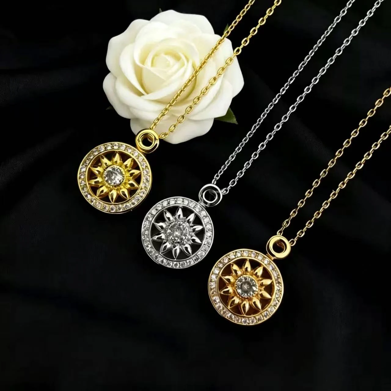 

S925 Silver Classic Compass with Diamond Series Women's Necklace Bracelet Ring Earrings