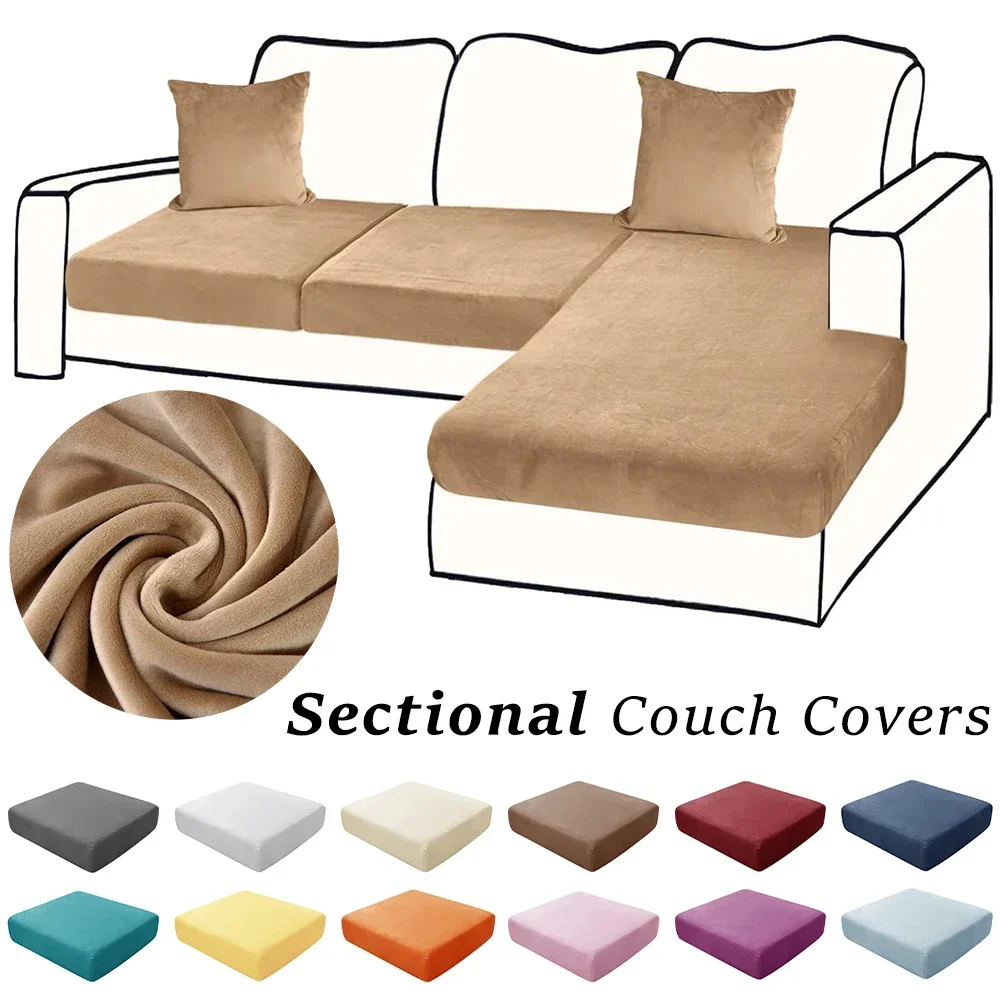 Super Soft Velvet Sectional Couch Covers Stretch Solid Sofa Covers Washable Luxury Chaise Longue Sofa Cushion Slipcover Plush