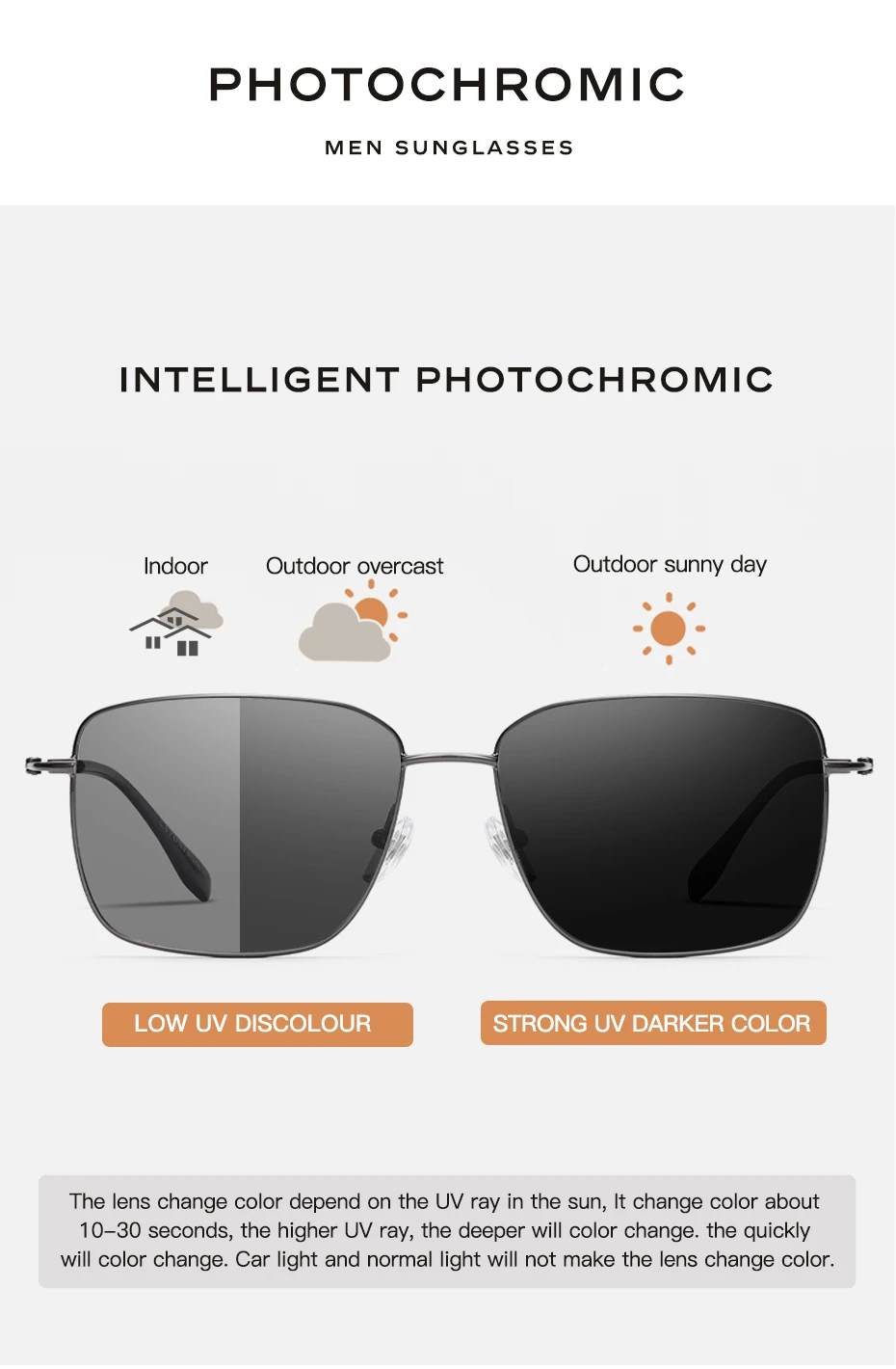 CAPONI Polarisierte Herren-Sonnenbrille aus reinem Titan, leicht, für den Außenbereich, photochrom, grau, blendfrei, UV400, schwarze Farbtöne, BS24709 – Detail 4