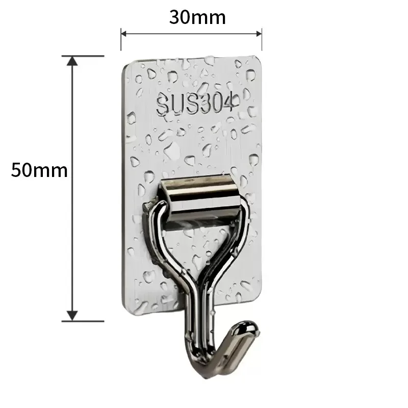 Stainless Steel No Drilling Adhesive Hooks 1/3/6PCS Strong Load Bearing Wall Mount Hooks for Home Bathroom Kitchen Organizer