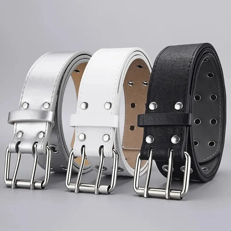 1pc Women\'s Belt Trend Simple Double Hole Men Belt Punk Hip Hop Rock Style Subculture Y2K Belt Punch Free Belt for Men and Women