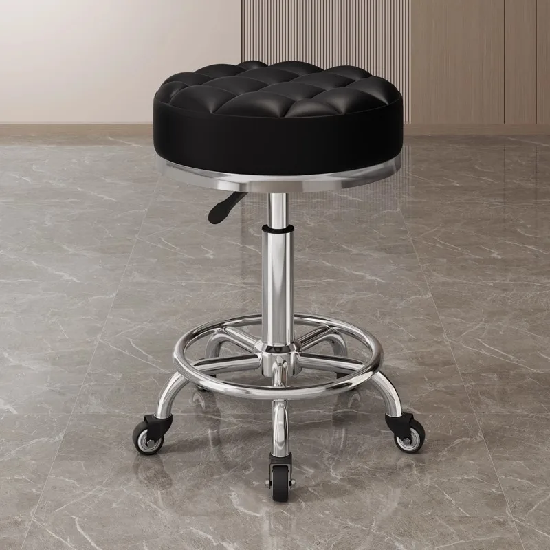 

Табурет на колесиках, регулируемый поворотный табурет со стабильной хромированной подушкой из искусственной кожи для офиса, салона, спа, дома