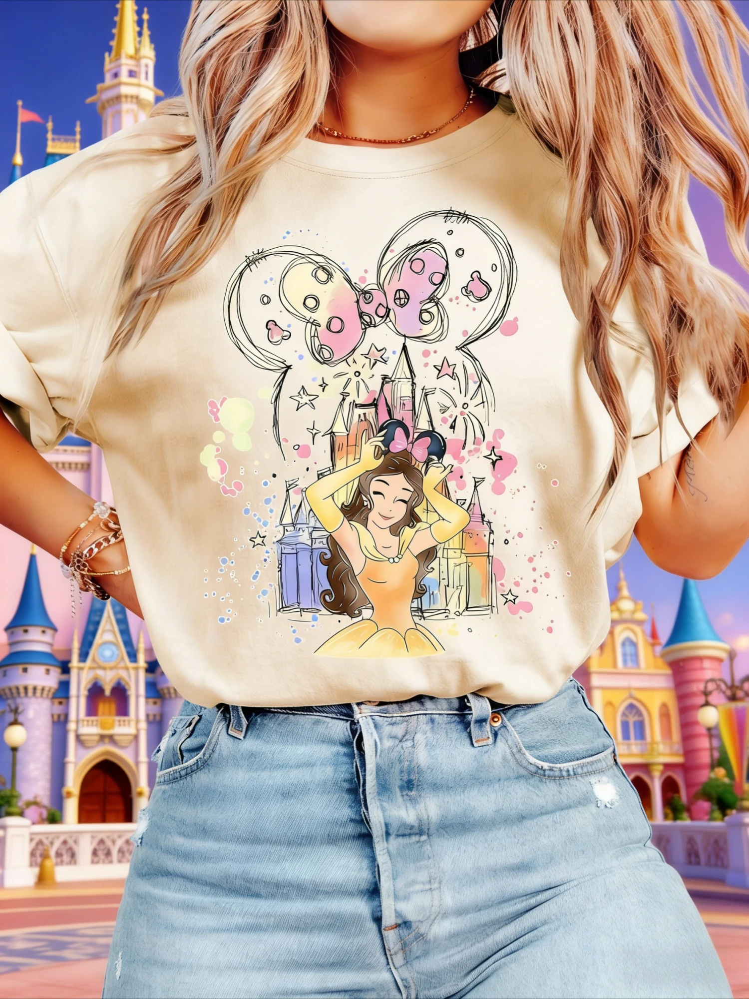 

Летняя футболка с принтом «Красавица и Чудовище» от Disney, 2026, модная хлопковая качественная повседневная свободная футболка с коротким рукавом, классическая унисекс-модель