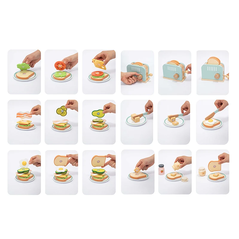 Houten ontbijtspeelgoedset met broodrooster - Kinderkeuken Rollenspel en vroege ontwikkeling Gesimuleerde ouder-kind interactie